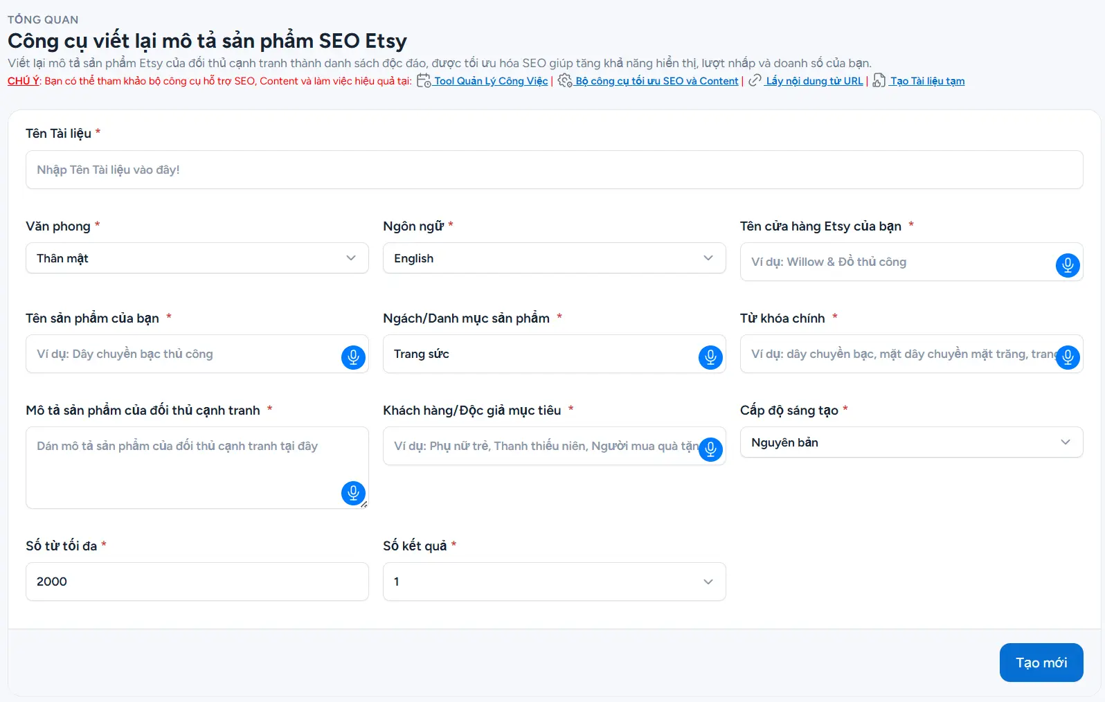 Công cụ viết lại mô tả sản phẩm SEO Etsy